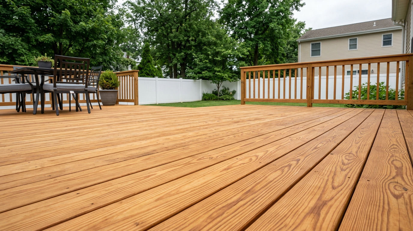 Wood deck after cleaning by D&J Power Washing