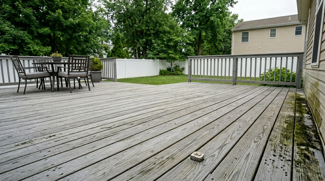 Wood deck before cleaning in Bergen County NJ