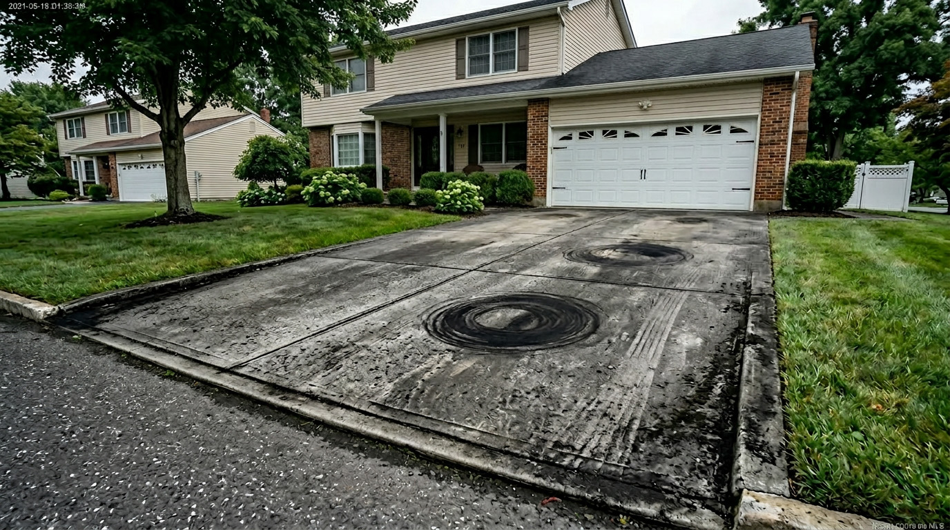 Driveway before pressure washing in Bergen County NJ