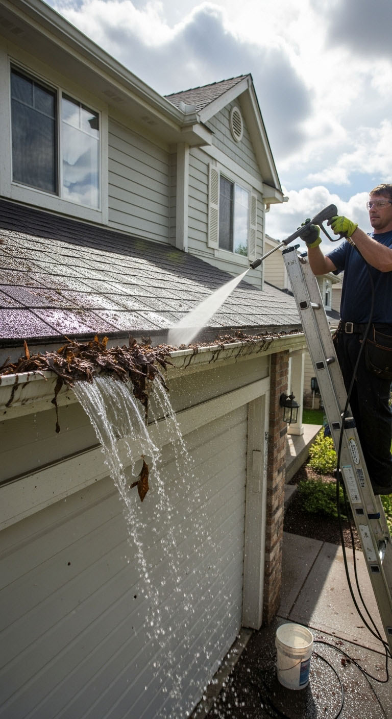 Image_fx (1) cartoon man with a power washer, holding a hose with water coming out. About dj power washing.