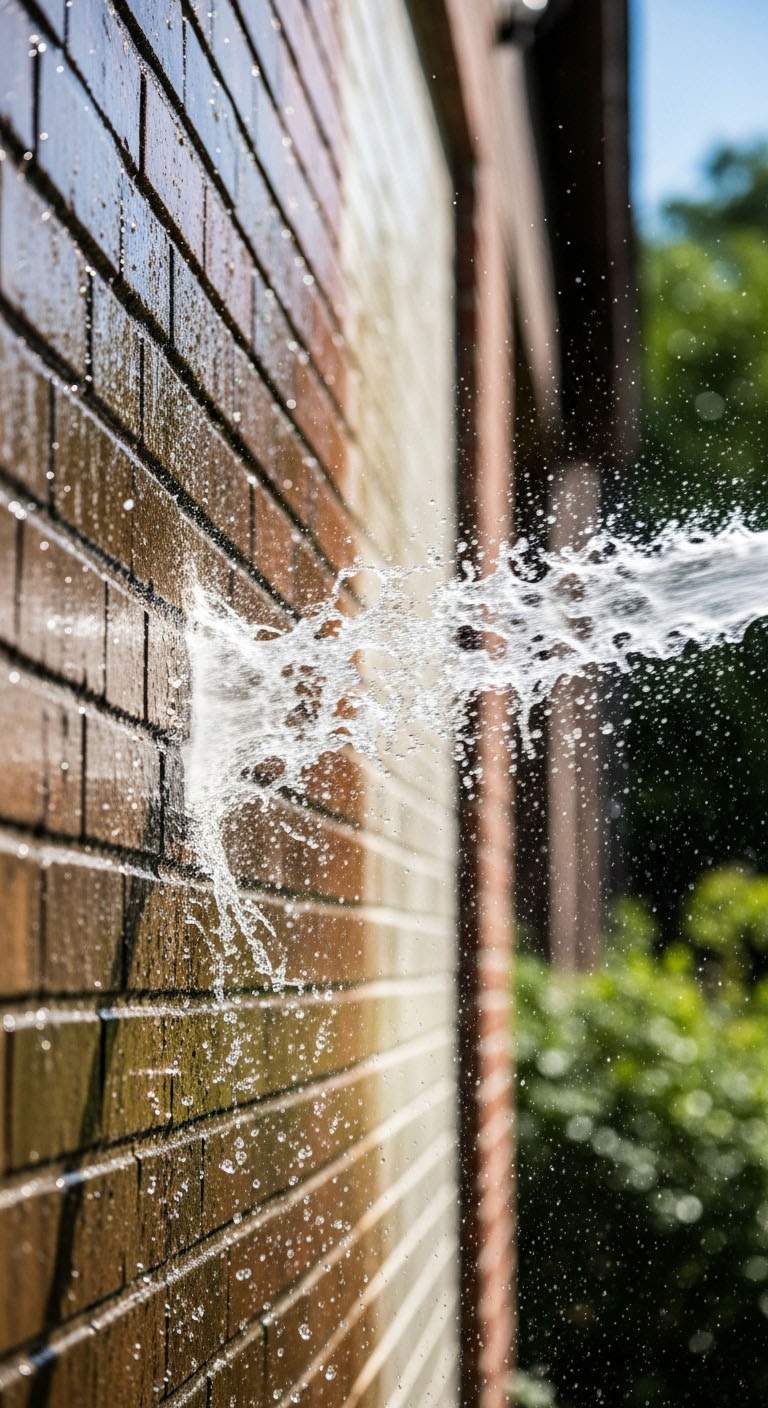 Image_fx cartoon man with a power washer, holding a hose with water coming out. About dj power washing.